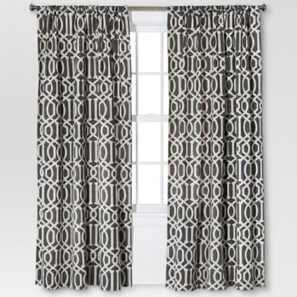Threshold blue and white lattice curtain panels